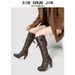 High Heeled Women's Boots Style Round Toe Leather Slip-On Solid Color Versatile For Commuting_vogvips.com