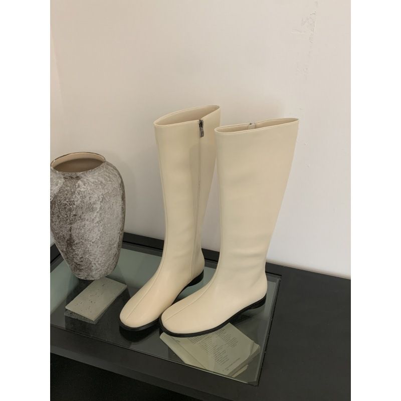 Soft Leather British Style 2024 Knight Square Toe Thick Low Heel Autumn Winter Slimming Long Over-the-Knee Versatile_vogvips.com