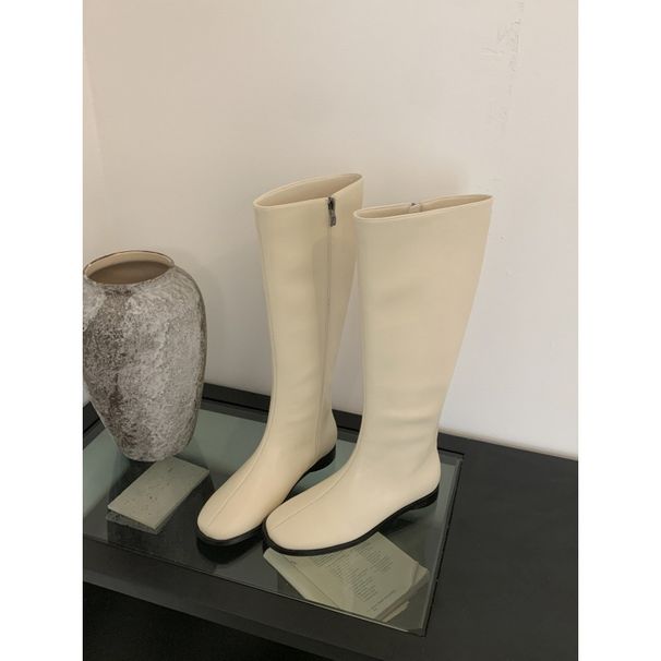 Soft Leather British Style 2024 Knight Square Toe Thick Low Heel Autumn Winter Slimming Long Over-the-Knee Versatile_vogvips.com