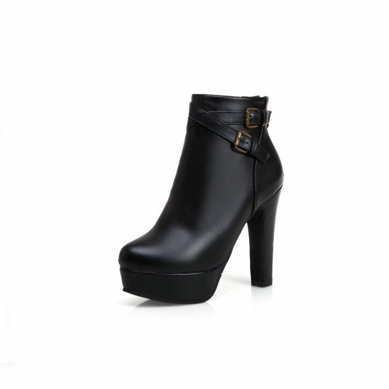 Autumn/Winter New Style Short Boots With High Heels, Waterproof Platform, Leather Buckle, European Style, Simple And Fashionable, Martin Boots_vogvips.com