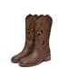 Miss Valunen Summer New Hollow Western Cowboy Round Toe Low Heel Long Boots For Women_vogvips.com