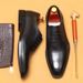 Leather shoes men's leather British business formal hand-made Oxford shoes pointed lace-up men's shoes_vogvips.com