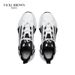 Men's Two-Tone Leather Chunky Platform Sneakers, Soft Pigskin Sponge Insole Breathable Mesh Interior Non-Slip Rubber Outsole Daily Casual Footwear_vogvips.com
