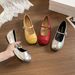 French Beautiful Mary Jane Shoes Women's Shallow Mouth Ballet Flat Shoes Red Evening Shoes_vogvips.com