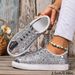 Plus Size Fashion Patchwork Casual Shoes For Women 2025 New Sequin Round Toe Lace-up Slip-on Sneakers_vogvips.com