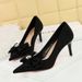 18249-AH33 Korean Style Banquet Women's High Heels Stiletto Shallow Mouth Pointed Toe Satin Bow Single Wedding Shoes_vogvips.com