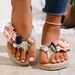 Women's Fashionable Linen Flip-Flops With Floral Design For Beach, Vacation, Home, School, And Flat-Soled Use_vogvips.com