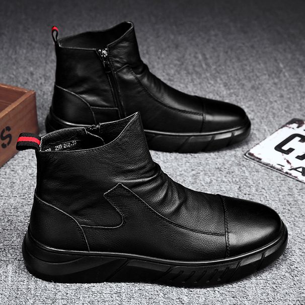 European Warm Series All Black Chef Kitchen Sports Casual Leather Plus Velvet Warm Cotton Men's Shoes Winter_vogvips.com