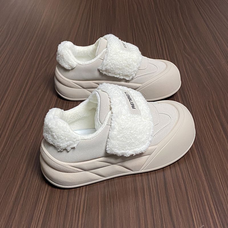Velcro Hairy Bread Cotton New Warm White Shoes, Big Head Lazy Shoes For Outdoor Wear, Autumn And Winter_vogvips.com