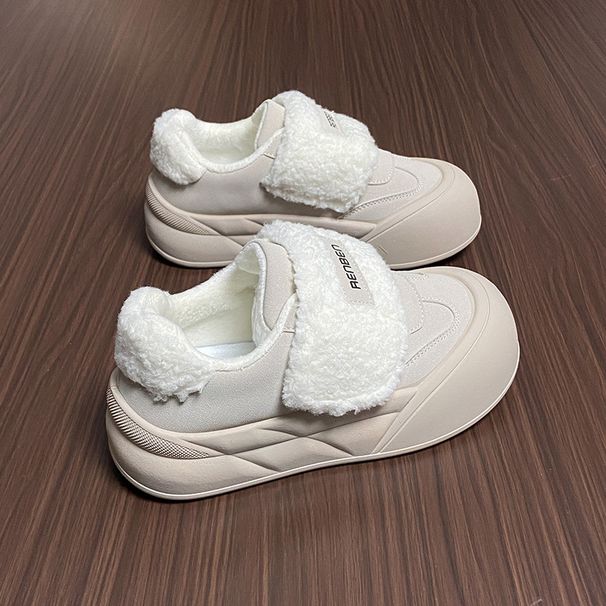 Velcro Hairy Bread Cotton New Warm White Shoes, Big Head Lazy Shoes For Outdoor Wear, Autumn And Winter_vogvips.com