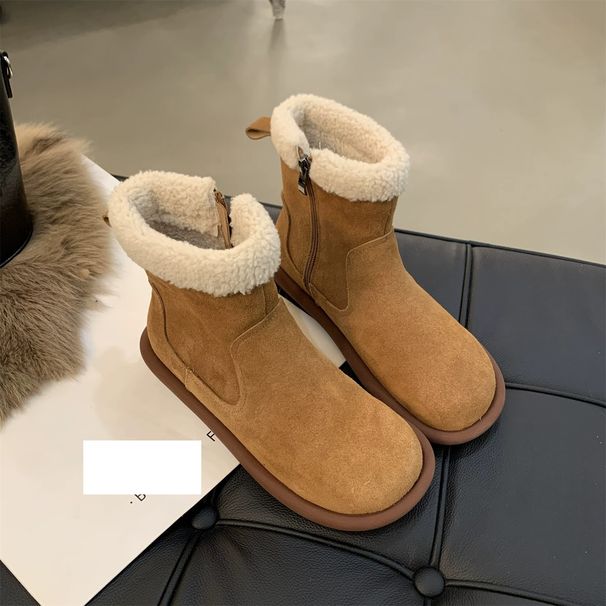Snow boots women's winter fur one thick warm ankle boots with velvet cotton shoes_vogvips.com