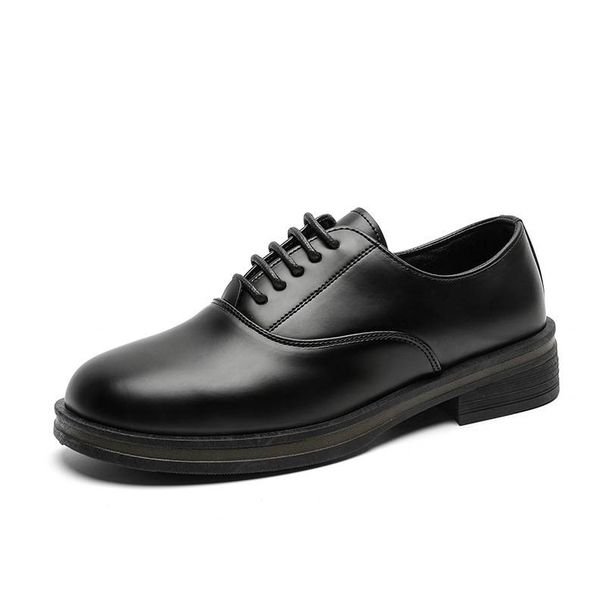 Leather Shoes Men's Autumn Breathable Trendy Shoes Versatile Trendy Brand British Thick Soled Casual Black Anti Slip Square Toe Leather Shoes_vogvips.com