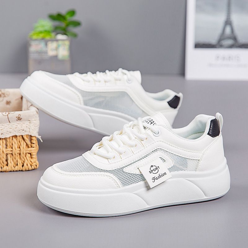 Thick-soled, Thin White Sneakers For Women 2025A Summer New Style Mesh, Breathable, Soft-soled Sports Shoes, Casual Board Shoes_vogvips.com