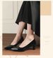 2025 Elegant Pointed Toe, Shallow Toe High Heels, Patent Leather, Thick Heels, Fashionable Black High Heels, Rubber Anti-slip Soles, Women's Shoes_vogvips.com