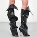 Women's Slouch Ruched Fold-Over Knee High Boots Back Zip Stiletto Heel Boots Pointed Toe Studs Luxury Leather Stiletto Boots_vogvips.com
