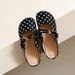 Retro Split-toe Low-heeled Soft Leather Versatile Casual Polka Dot Slip-on 2.5 Cm Wedge Style Open-back Half-toe Shoes_vogvips.com