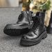 Retro Thick-soled Heightening Slim-fitting Tooling Boots Lace-up Locomotive Wind Martin Boots_vogvips.com