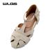 WLQS Genuine Leather Women's Flat Sandals Hollow Out Design Summer Breathable Casual Non-slip Shoes_vogvips.com