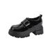 Elevated Comfort Women's Chunky Heel Oxford Shoes With Hidden Lift – Round Toe Slip-On (Matte Black/Glossy Black)_vogvips.com