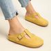 Women's T-Strap Buckle Closed Toe Mules, Backless Flat Casual Slippers, Slip On Indoor Outdoor Walking Shoes_vogvips.com