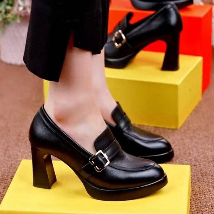 Waterproof Platform High Heels Pointed Spring 2025 New Soled And Thick Heel Fashion Shoes Deep Mouth Women's Leather_vogvips.com