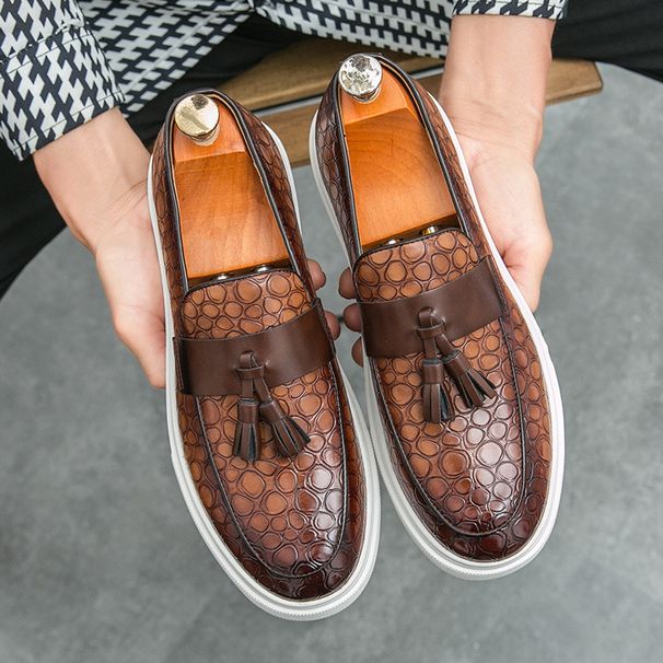 Suitable For All Seasons Minimalist White Trendy Men's Slip-On Fish Scale Embossed Casual Leather Loafers_vogvips.com