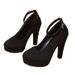 Year-Round In-Stock High Heels Women's European And American Suede Chunky Heel Buckle Waterproof Platform 34-42 Sizes_vogvips.com