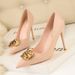 323-7 European And American Style Fashion Party Heels Women's Thin High Heel Shallow Mouth Pointed Toe Metal Buckle_vogvips.com