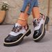 Women's plus Size Low Top Platform Shoes Lace-Up Leather Single Autumn Printed New Style_vogvips.com