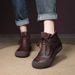 2024 Handmade Soft Leather Stitched Autumn Winter Low Heel Round Toe Rubber Women's Short Boots_vogvips.com