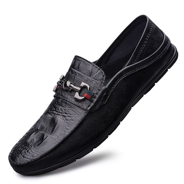 Embossed Crocodile Pattern Beanie Shoes Large Size Round Head Driving Shoes Casual Shoes Lazy Men's Shoes_vogvips.com