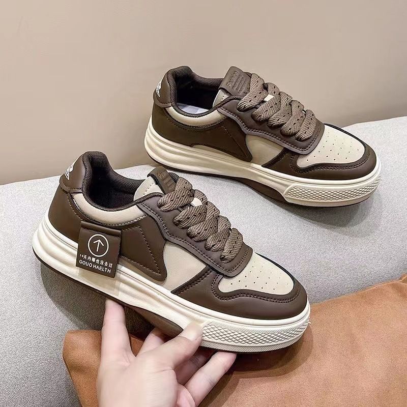 Women's Casual Sneakers Fashion Low-Top Breathable Lace-Up Shoes With Thick Sole Retro Vintage Style In Black And Brown, Sizes 36-40_vogvips.com