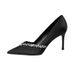 Black Commuter Pointed Rhinestone Thin Heel Satin Fashion Versatile High Heel Shoes_vogvips.com