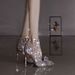 Silver High Heels For Women Stiletto Bow Chain Rhinestones Elegant Wedding Shoes Flats To Wear With Skirts New Style_vogvips.com