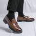 Euro Step Business Large Size 46 Brogue Carved Leather Woven Tassel Slip-On Lazy Formal Shoes_vogvips.com