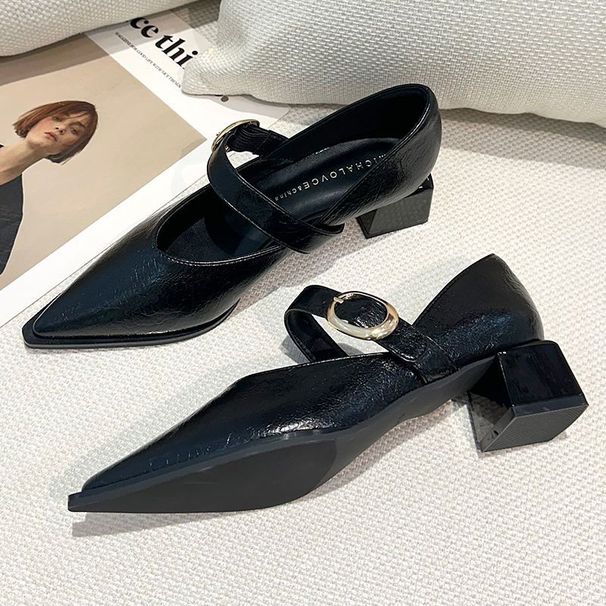 Rough Heeled Mary Jane Niche Shoes For Women In Autumn And Winter 2025 Versatile Shallow Mouth Single Buckle With Black_vogvips.com