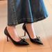 Wide High Heels For Women, Stiletto Pointed Toe Shallow Mouth Bowknot Patent Leather Single Red Sole Sexy Women's Shoes,_vogvips.com