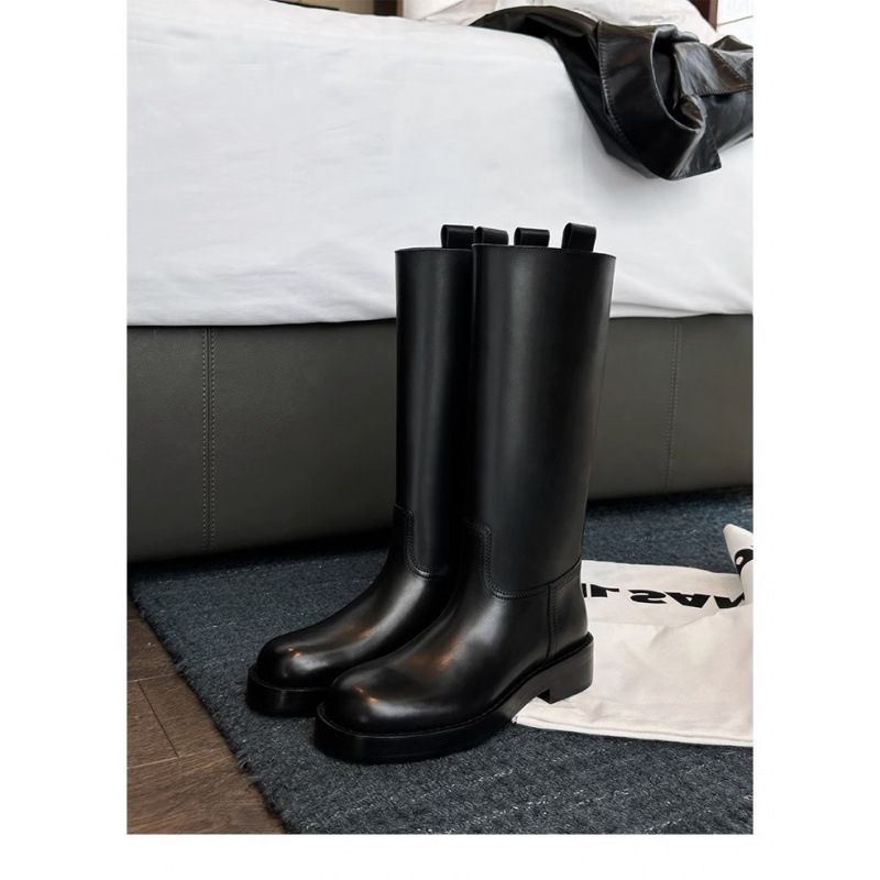 Leather Round-Toe High-Top Boots_vogvips.com