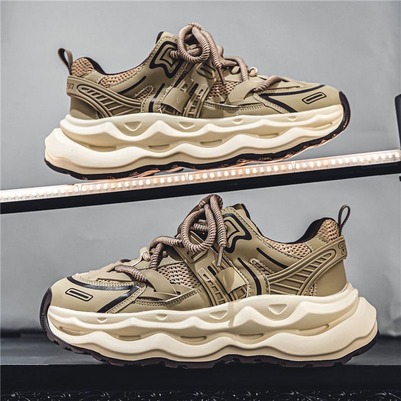 Summer mesh men's shoes breathable casual student sports running versatile Korean thick soled height enhancing white dad shoes_vogvips.com