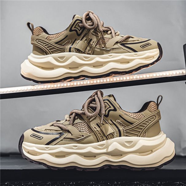 Summer mesh men's shoes breathable casual student sports running versatile Korean thick soled height enhancing white dad shoes_vogvips.com