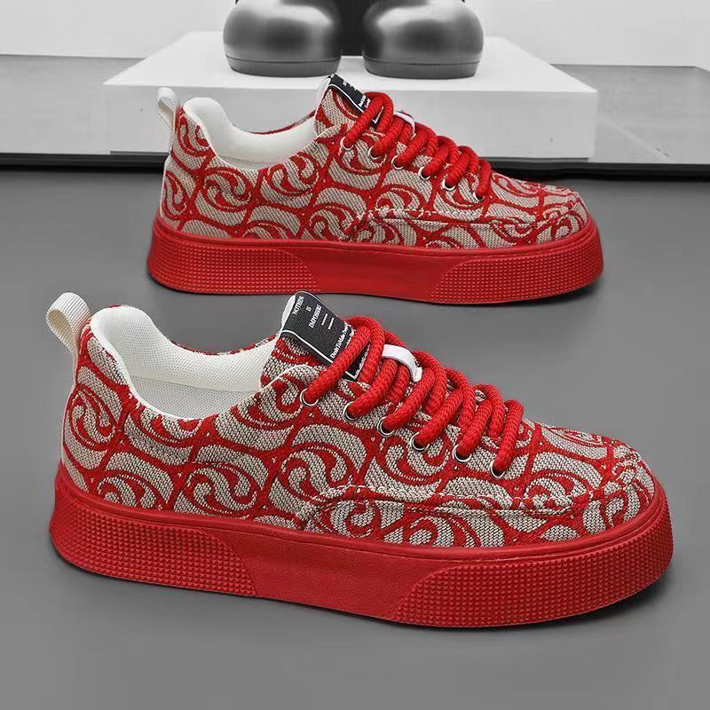 Men's canvas shoes low-top summer 2024 new niche low-top printed sneakers men's thick-soled sports casual fashion shoes_vogvips.com