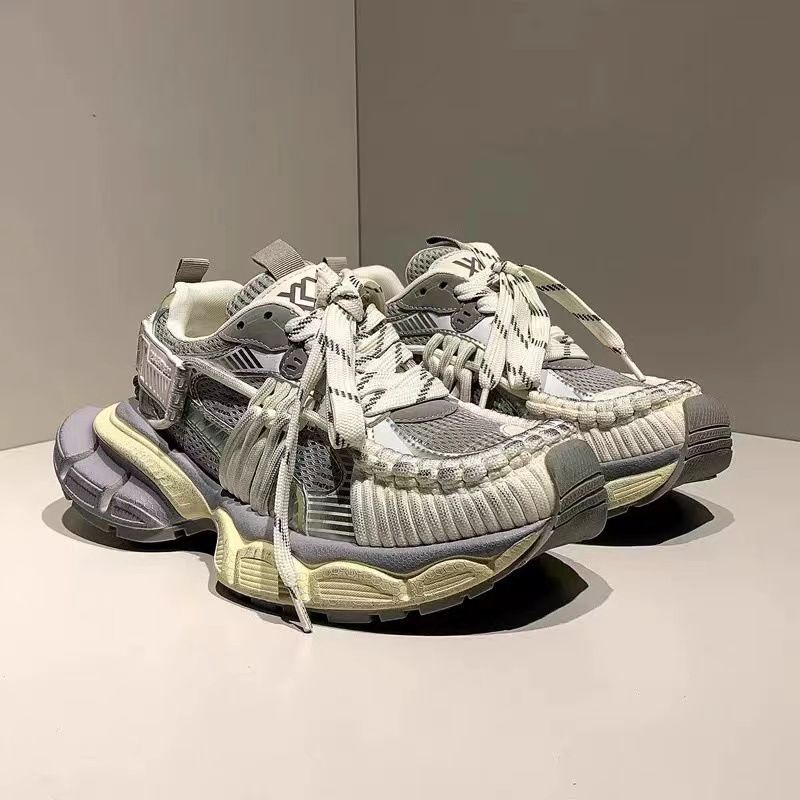Women's Chunky Sneakers Lace Up Platform Fashionable Sports Shoes Vintage Inspired Distressed Autumn New Style Height Increasing_vogvips.com