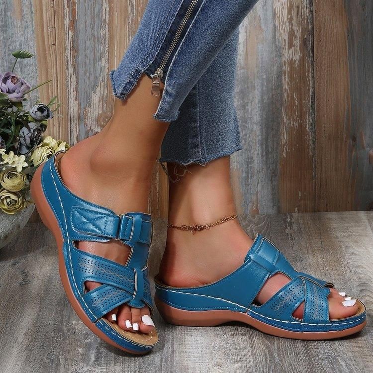 New Open Toe Casual Round Toe Wedge With Beach Thick Soles In Solid Color_vogvips.com