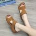 2025 Summer New Slope Heel Slippers Large One Word Open Toe Fish Mouth Sandals Thick Bottom Size 43_vogvips.com