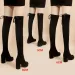 artificial Suede Autumn Zipper Elastic Knee Boots Womens Lace High Heels Black Botas Drone 240911_vogvips.com