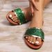 New One-line Sequin Flip-flops For Women Wearing Square-toed, Flat-bottomed Beach Flip-flopsGolden Shoes_vogvips.com