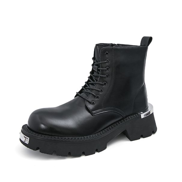 boots Fashion New Punk Style Niche Big Head Black Men's Boots Thick Sole Lace-up Casual Business Top Motorcycle Boots Commuting Work Boots_vogvips.com