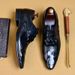 Men's business dress shoes pointed English leather alligator print men's shoes_vogvips.com