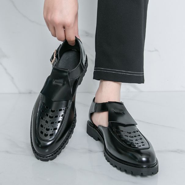 New Fashion French Men's Leather Shoes Genuine Leather Buckle Sandals British Summer Breathable Business Casual Shoes Large Size 38-46_vogvips.com