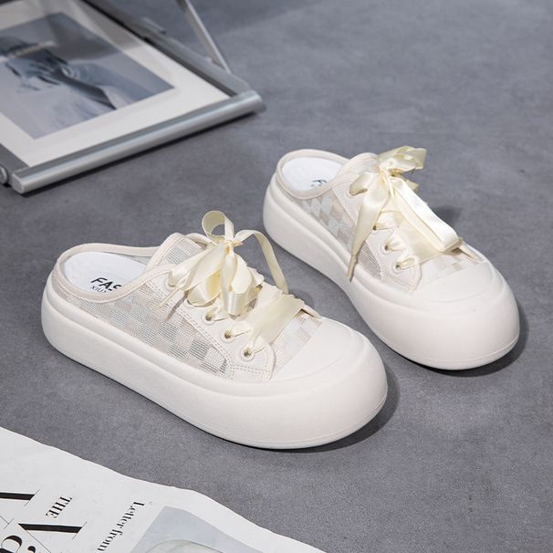 Summer New Style Half Slip White Shoes Thick Bottom Big Head Student Shoes Casual Hollow Platform Shoes Women_vogvips.com